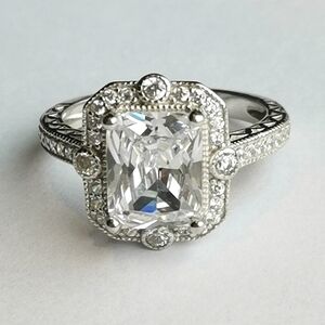 VINTAGE inspired sterling silver cz engagement cocktail ring size 8